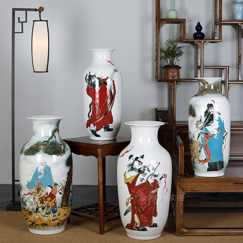 Jingdezhen Ceramic Ware Hand-painted Figure Painting And Calligraphy Cylinder Scroll Cylinder Living Room Home Flower Arrangement Floor Vase Decoration Pendulum