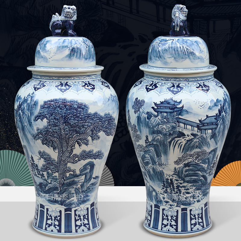 Jingdezhen Ceramic Ware Handpainted Green Flower Landscape Great Size size General jar ground large vase swing piece Living room Decorative Gift