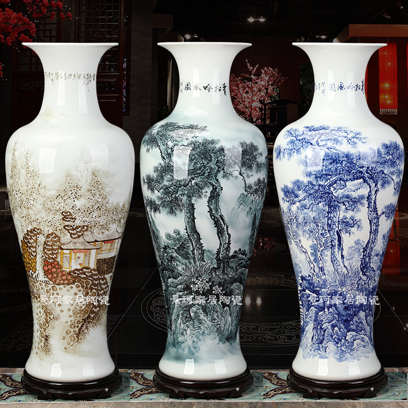 Jingdezhen Ceramic New Chinese Hand-painted Landing Big Number Vase Living Room Home Advanced Pendulum Boutique Green Flower Porcelain-Taobao