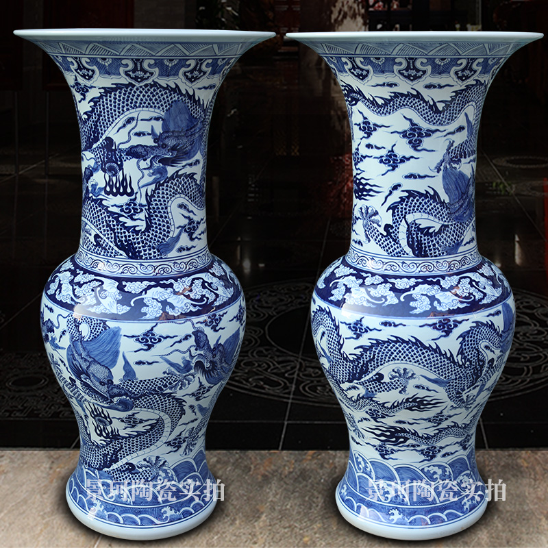 Jingdezhen ceramic ware hand painted imitation ancient green flower dragon tattoo flower with family living room on floor with flower arrangement wide mouth via large vase
