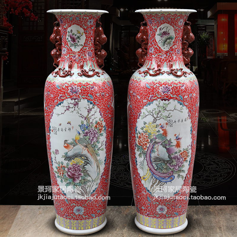 Jingdezhen ceramic hand-painted pastel oriental watch ear landing large vase living room ornaments company opening hotel lobby