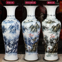 Jingdezhen ceramics large floor vase ornaments large size hand-painted blue and white porcelain landscape hotel living room decoration