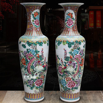 Jingdezhen ceramic hand-painted pastel phoenix peony landing large vase living room hotel decorations large ornaments