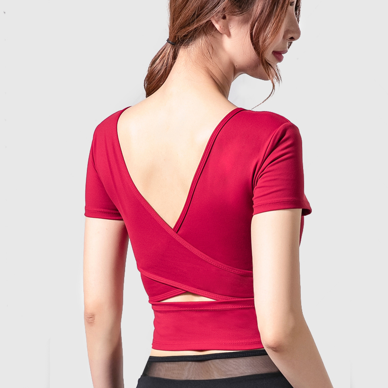 Beauty Back Blouses Temperament Fitness Suit Yoga Suit Women Sexy Fashion T-shirt With Chest Cushion Female Fairy sports short sleeves-Taobao