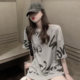 2024 new summer style college style mid-length loose T-shirt for women round neck pullover printed versatile top for women