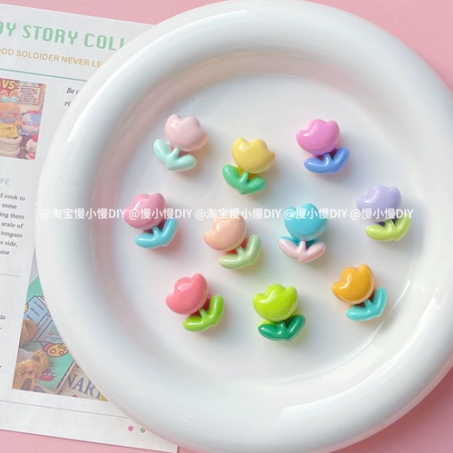 Пухлый глянцевый карамельный цвет тюльпана, цветы «сделай сам», кремовый клей, чехол для мобильного телефона, заколка для волос, декоративные аксессуары из смолы