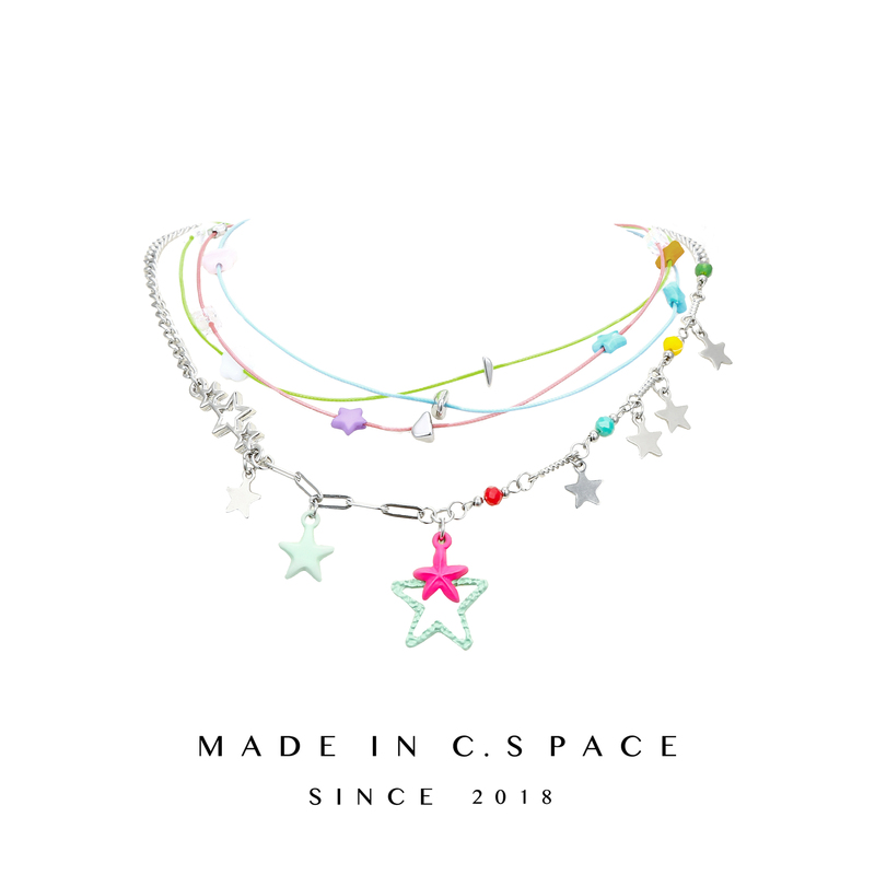 Y2K Dopamine Star Necklace Women's Colorful Beaded Jewelry Choker Necklace Niche Design Clavicle Chain Accessories