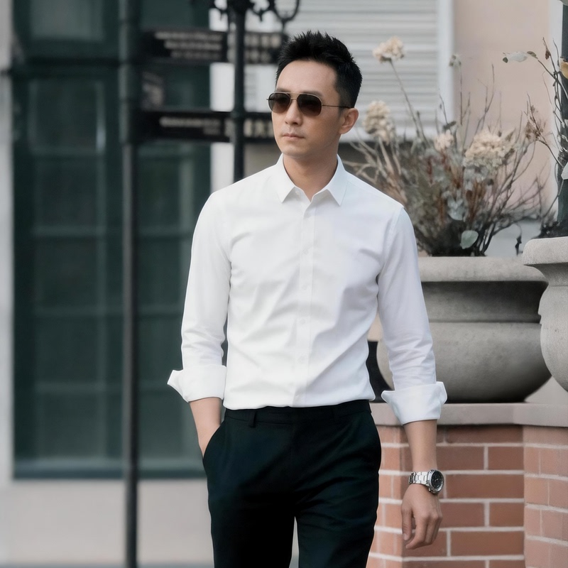 Seno Machine Washable, Wrinkle-Resistant White Shirt for Men, Long-Sleeved, Slim-Fit, Business, Work, Formal Wear, White Men's Shirt