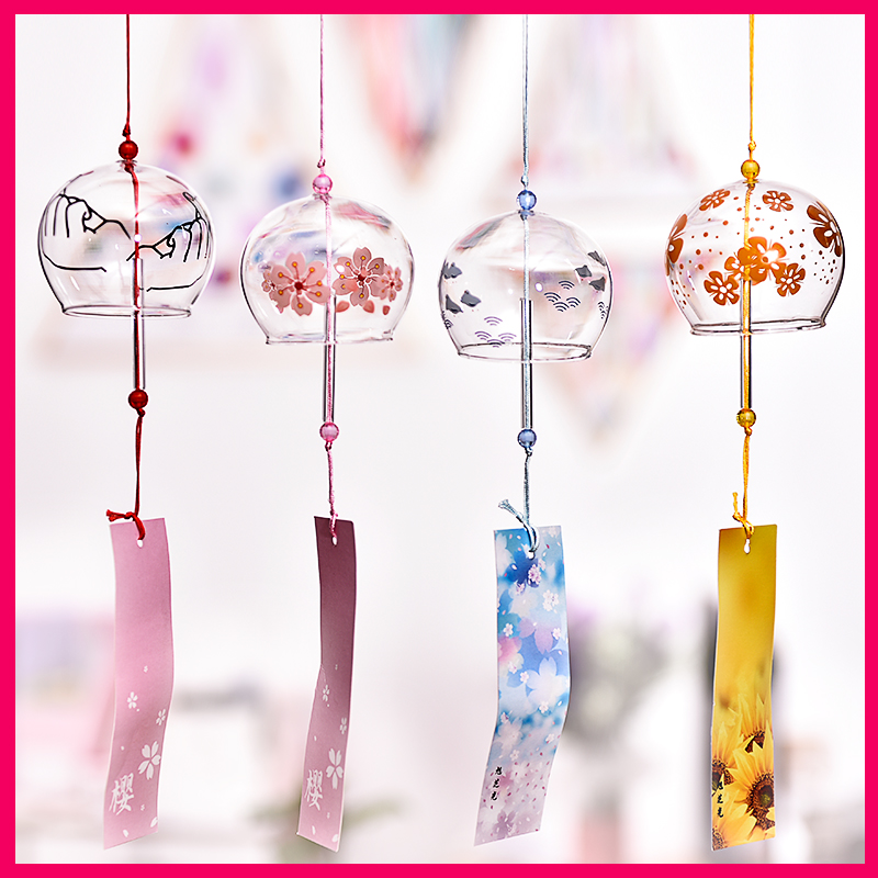 Creative Japanese style and wind cherry blossom glass wind chimes handmade Bell bedroom hipster birthday gift Christmas gift