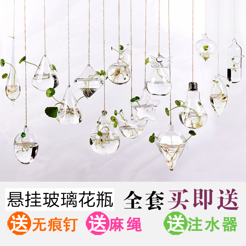 Creative hanging transparent Glass Vase Small hanging bottle Hydroponic flower device Indoor gardening Home decoration bottle plant set