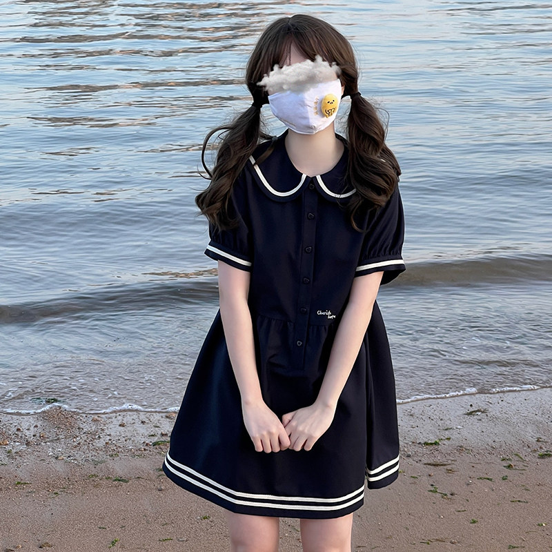 Tokyo Shiji jk летнее красивое милое платье для маленького человечка в темно-синей юбке, женское платье в темно-синем стиле Xiaoxijima Изображение 1