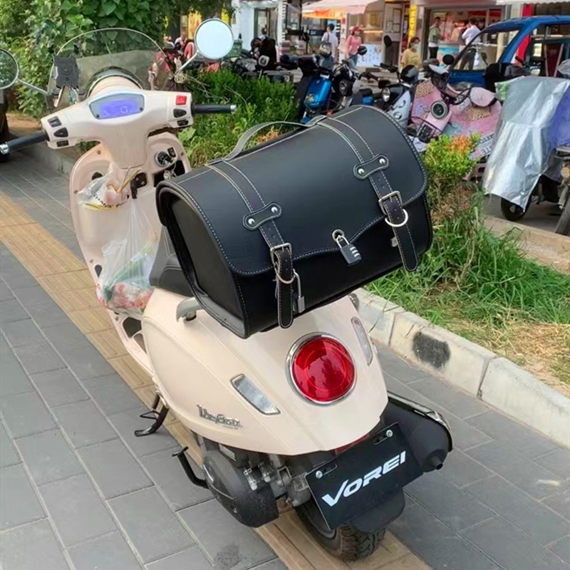 Suitable for Vespa Ns125La Motorcycle Rear Bag, Electric Vehicle Retro Trunk Bag, Waterproof Rear Trunk Bag
