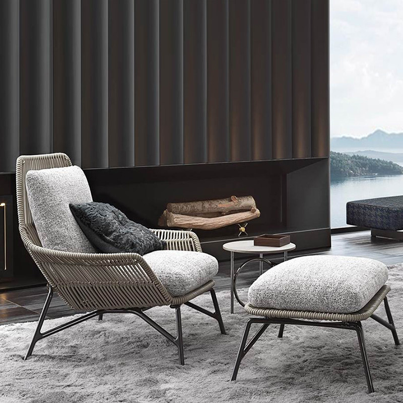 Nordic outdoor rattan balcony table and chair small coffee table combination courtyard terrace model room leisure lazy rattan chair sofa