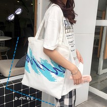 Korean version of thick 16 A hand-painted shoulder Womens canvas bag ulzzang Joker hipster cloth bag carry shopping bag