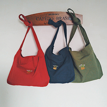 Summer and autumn new womens simple canvas bag Japanese literature and art shoulder bag hipster bag niche lazy embroidery bag