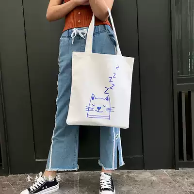 White lazy sail cloth bag female Japanese large capacity print art wild college student shoulder bag canvas bag