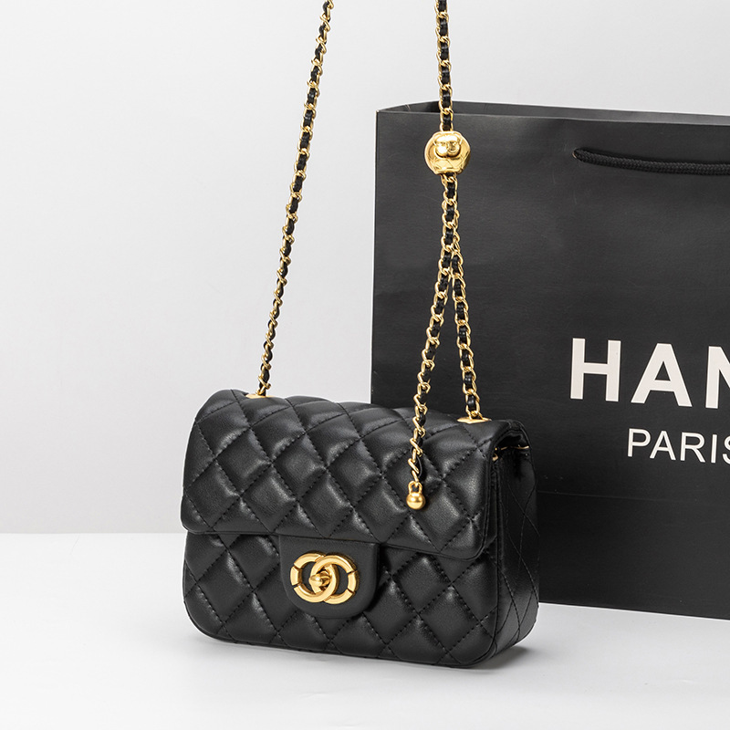 Same Style Women's Bag 2025 New Fashion Retro Style Quilted Chain Bag Small Gold Ball Shoulder Crossbody Bag