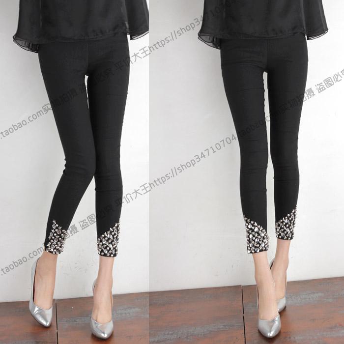 Mùa hè 2016 cá tính mới màu đen khâu tay khoan quần hoang dã size lớn bên ngoài mặc quần legging mỏng phần chân quần - Khởi động cắt quần đũi nữ đẹp