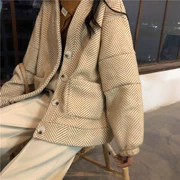 Mùa thu sinh viên Hàn Quốc sọc coat áo khoác len nữ mùa đông 2018 mới áo khoác len ngắn dày dày