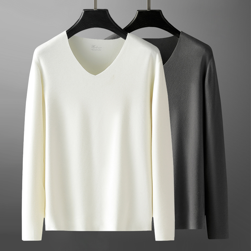冬の羽プロテインメンズドイツベルベット長袖 Tシャツサーマル下着 V ネックシームレス肥厚白ボトムシャツ秋服