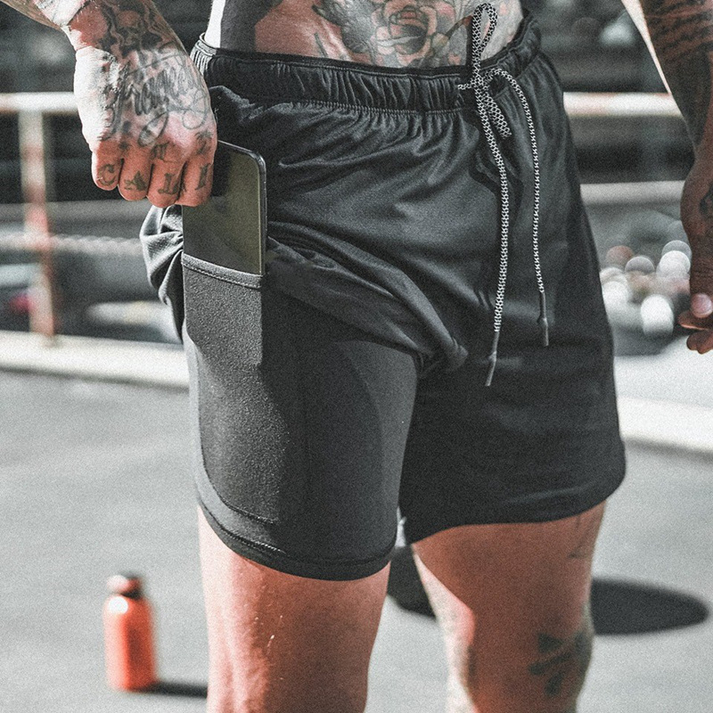 Summer Outdoor Men Sports Shorts Shorts Speed Dry Running Fitness Pants Camouflares Training Pants Fake 2 pieces to be loose 5 points