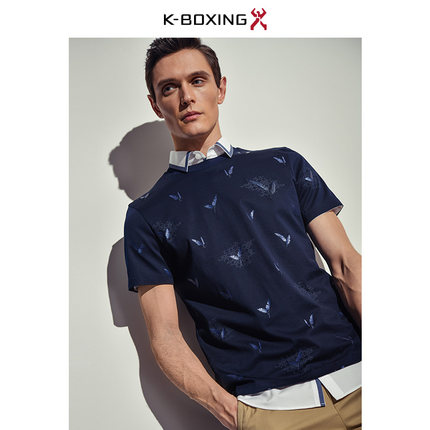 【专柜新品】劲霸2018夏季刺绣印花纯棉短袖丝光棉T恤男|FTBA2582