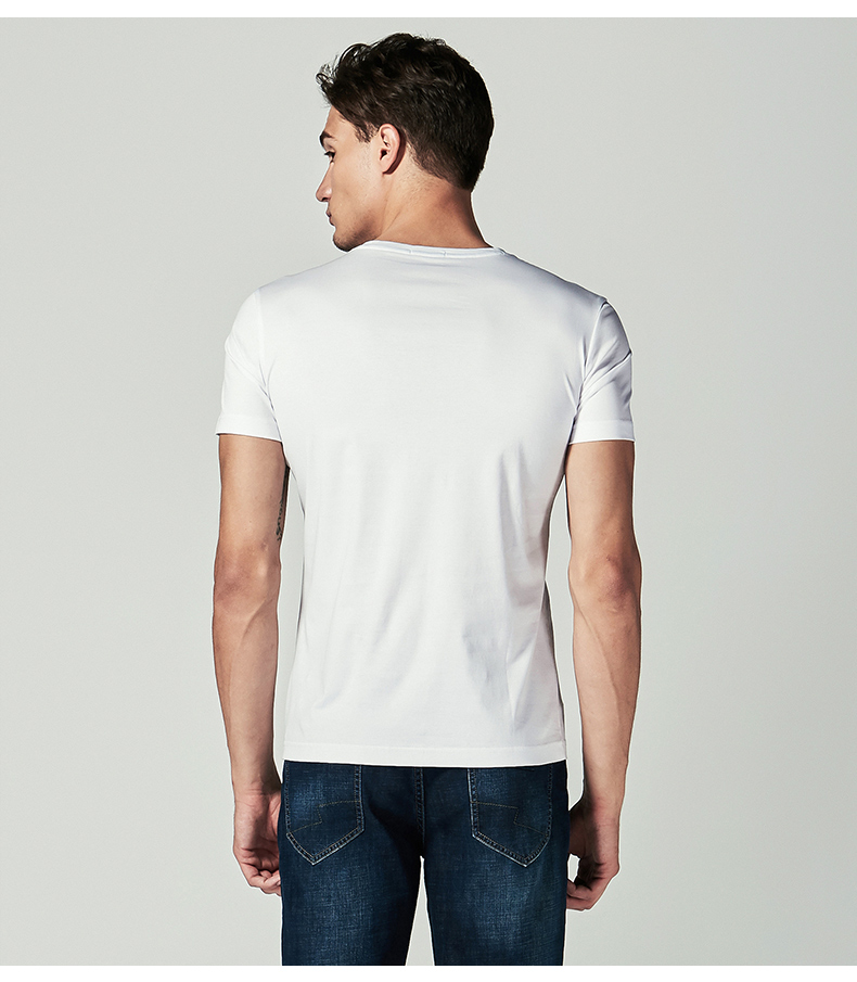 Jinba nam ngắn tay áo T-Shirt Silk Cotton hạt màu rắn mùa hè mới ngắn tay áo bông T-Shirt nam | FTCL2383