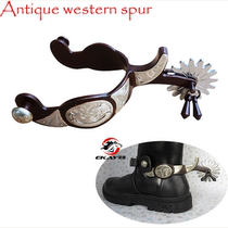 Boutique Western-style Spurs (a pair) inlaid silver decorated boards by hand finely carved and sculpted equestrian items