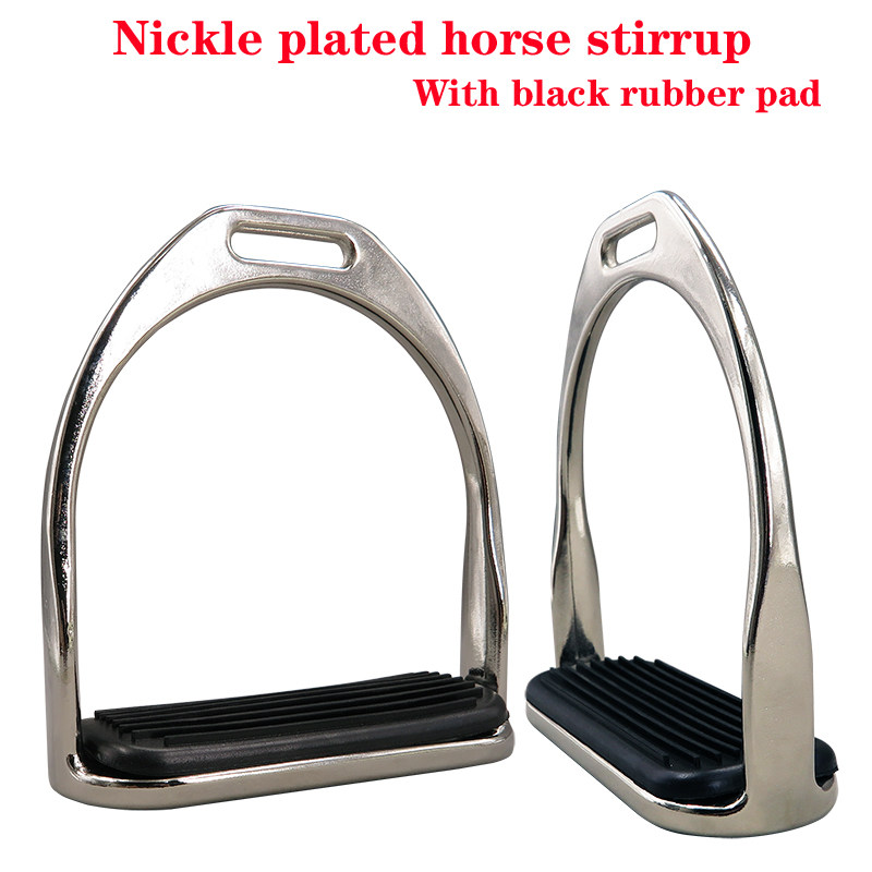 Heavy electroplating horse stirrups add to each pair of 940 gr firmer black rubber anti-slip rail stirrups