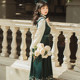 Emerald stitching French style 2022 design style high-end velvet dress retro embroidery temperament mid-length skirt