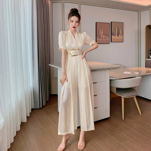 French ladies temperament workwear jumpsuit female summer light luxury royal sister high waist and thin wide leg pants thin professional suit