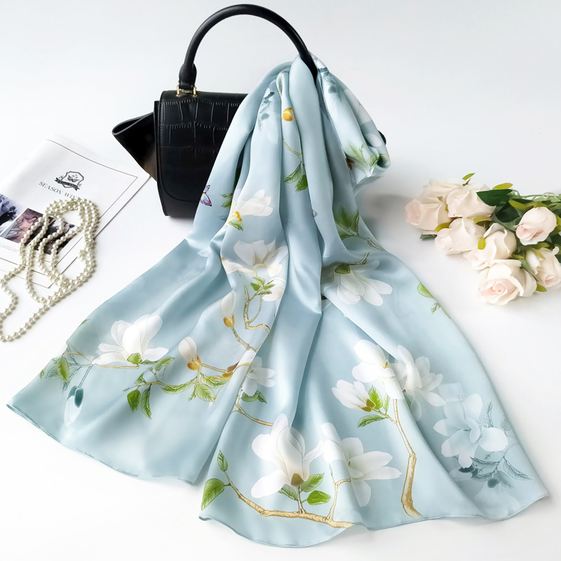 Ethnic wind upscale satin green real silk scarves 100% mulberry silk scarves Hangzhou Silk shawl abroad Gift-Taobao