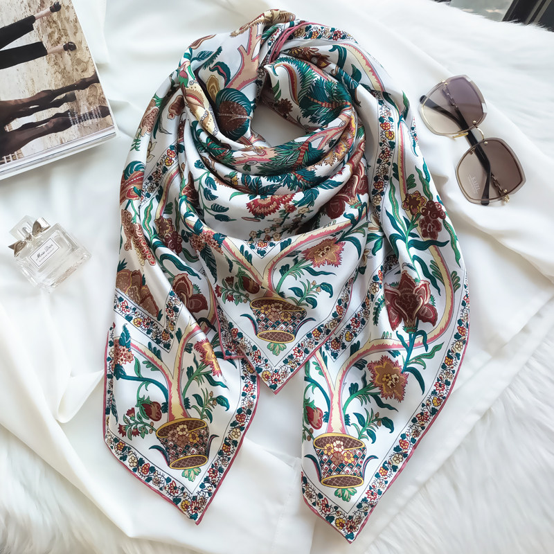 Spring and summer new silk silk scarf in Europe and America 110 Sand silk scarf in Hangzhou silk shawl white