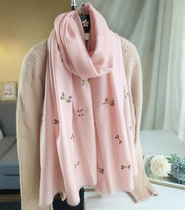 Winter new pink embroidered worsted wool scarf embroidered sequins warm bib shawl cashmere feel women