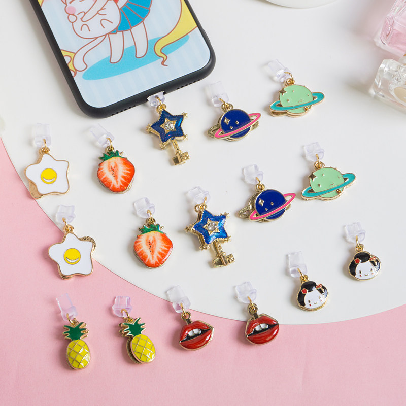 Cute Apple iphone8 data plug Android Micro charging port OPPO dust plug VIVO double-sided pattern