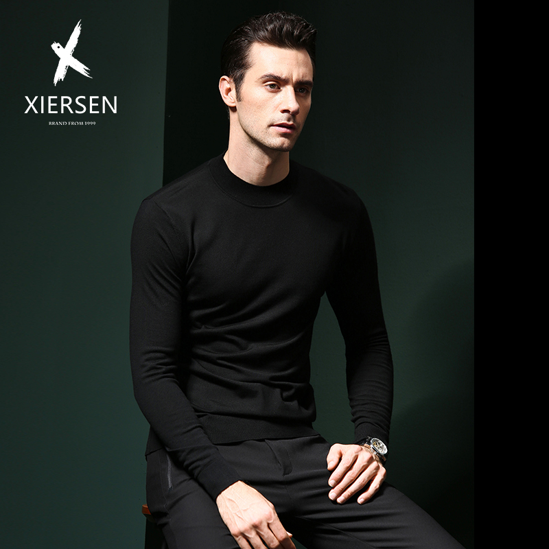 Autumn Winter New Fine-Spun Pure Goat Sweatshirt Man Knit Business Casual Half Height Collar Slim Fit Youth Slats Undercoat