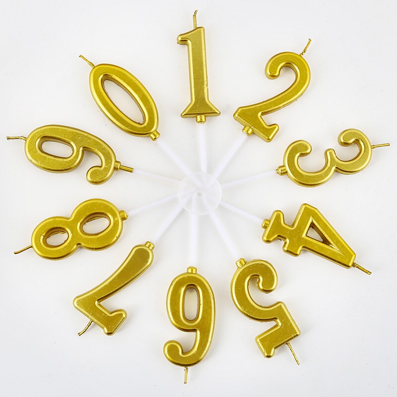 Golden Number Candle Birthday Cake Decoration One-Year-Old Small Candle 0~9 Party Kidsren's Dessert Table Decoration