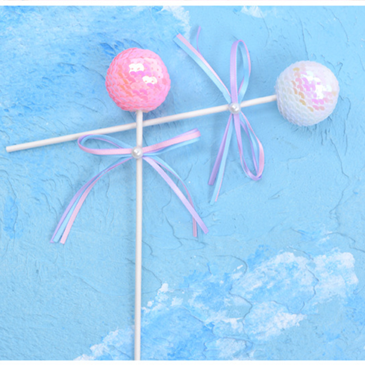 Pink girl heart bright ball sequin ball bow birthday cake decoration card party dessert table supplies