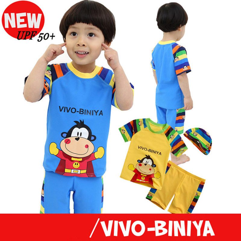 Binny Girl Boy Short Sleeve Sunscreen Two Style Swim Pants Three Suits Children Swimsuit Cartoon Cute Swimsuit