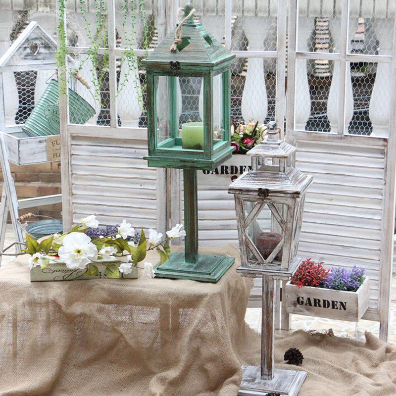 Eurostyle American retro made of old solid wood windproof lamp coal oil lamp windproof wax candle holder Garden Balcony Courtyard Flower Shop Hem