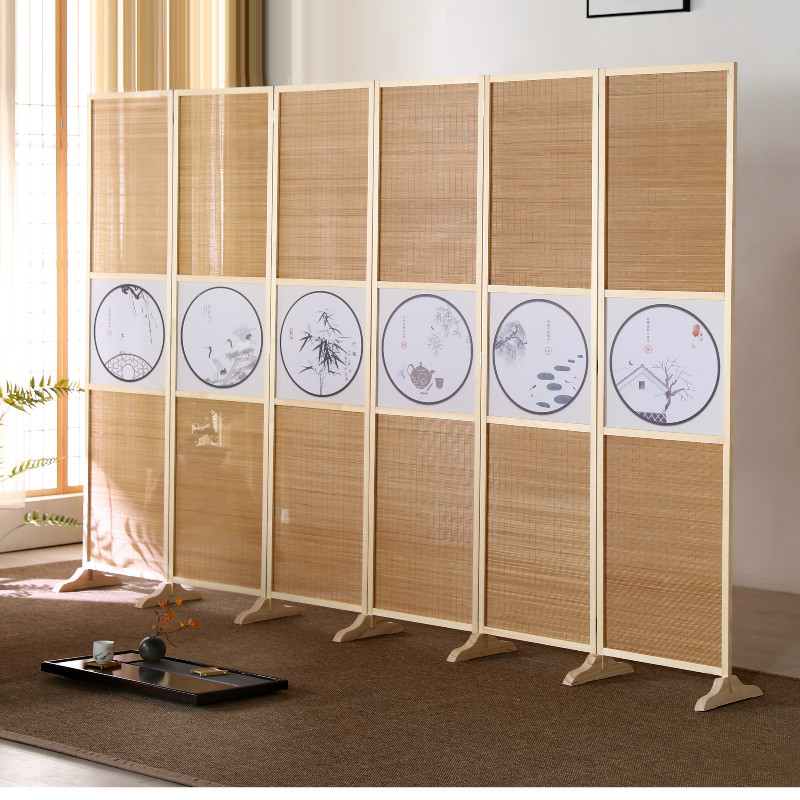 New Chinese bamboo screen Living room Bedroom occlusion partition wall Folding mobile dining room Flat wind household simple modern