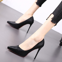  Korean version of pointed high heels thin heel waterproof platform fashion womens shoes 2021 spring new sexy shallow mouth black single shoes