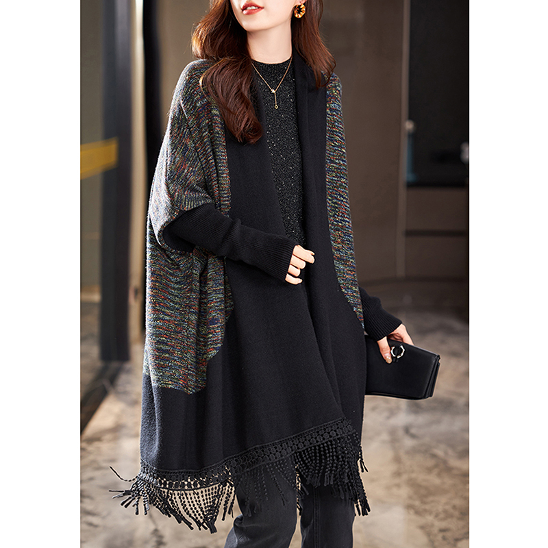 Boshi Li Batwing Long-Sleeve Tassel Knit Cardigan for Women, Mid-Length Fashionable Shawl Coat for Women, 2026 Autumn New Style
