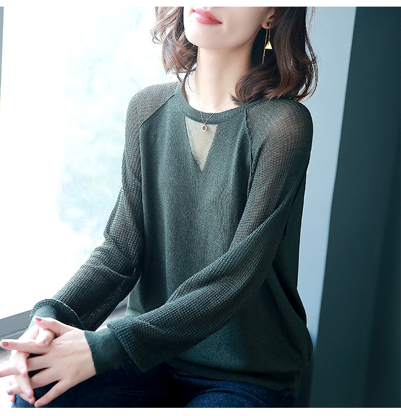 Áo len nữ tay dài openwork của Shi Shi Li 2019 áo mới mùa xuân và mùa thu áo len mỏng mỏng áo ghi lê len cho nữ