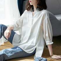 Baoshili seven-point sleeve white shirt womens 2020 autumn new OL temperament shirt loose Korean version square collar top women