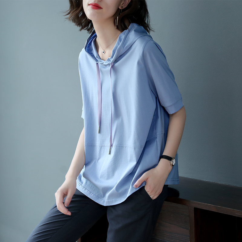 women's short sleeve hooded t shirt