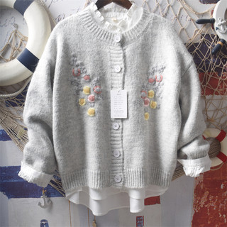 日系软妹森女风重工立体钩花刺绣宽松圆领长袖针织开衫毛衣外套女