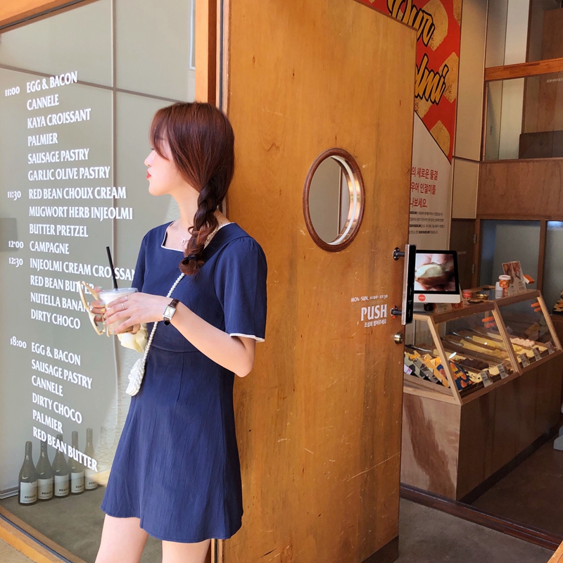 VK旗艦店 韓系時尚小露背滾邊氣質短袖洋裝