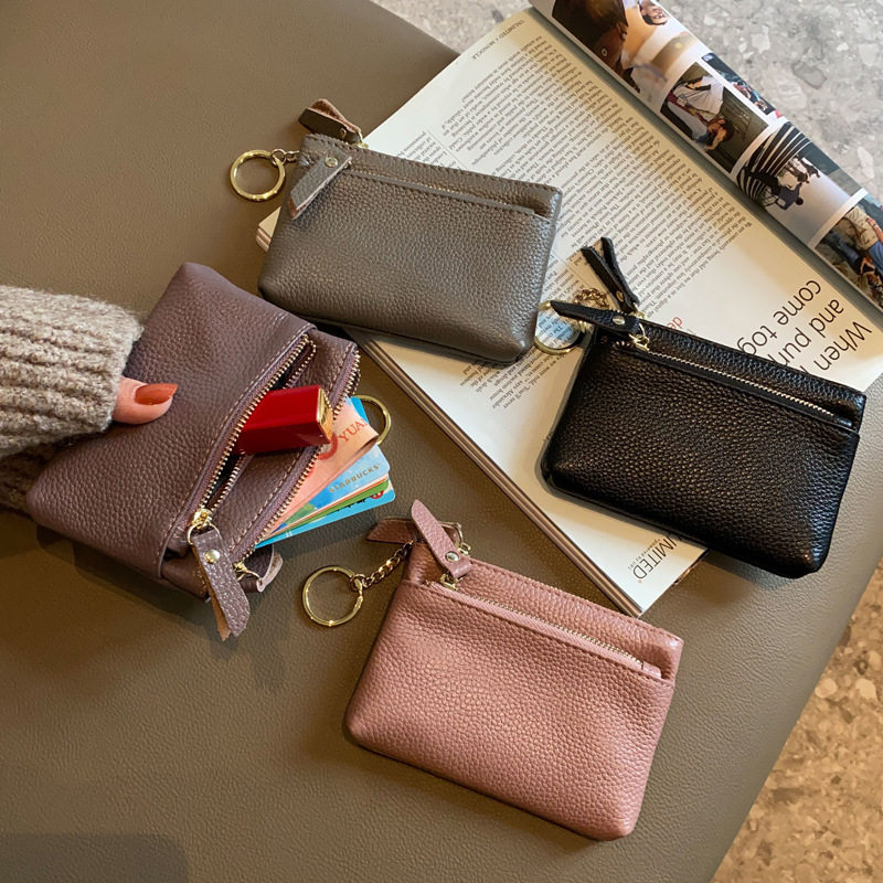 Genuine leather small zero wallet woman mini key triple Korean cute hand held cow leather money bag Jane about zipped small wallet-Taobao