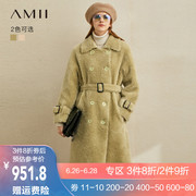 2020 Winter New Loose Lập neckline Belt Coat ấm AMII Minimalist thời trang Vintage len lông nữ